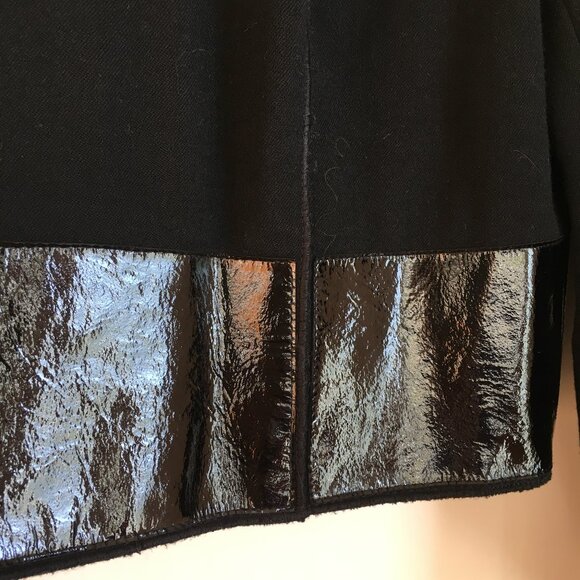 90s Vintage Virgin Wool + Patent Leather Cropped Black Blazer Jacket - Picture 6 of 15